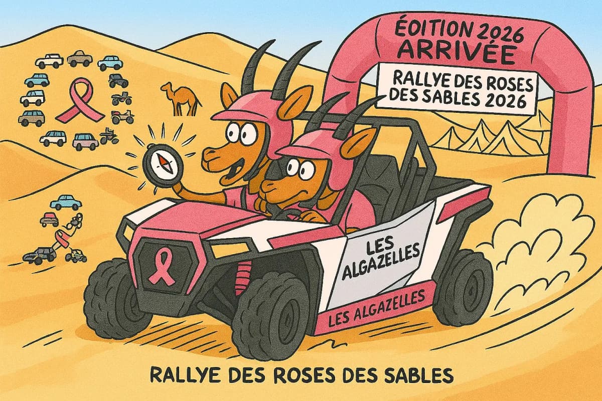 Illustration of an algazelle driving in the desert rally theme