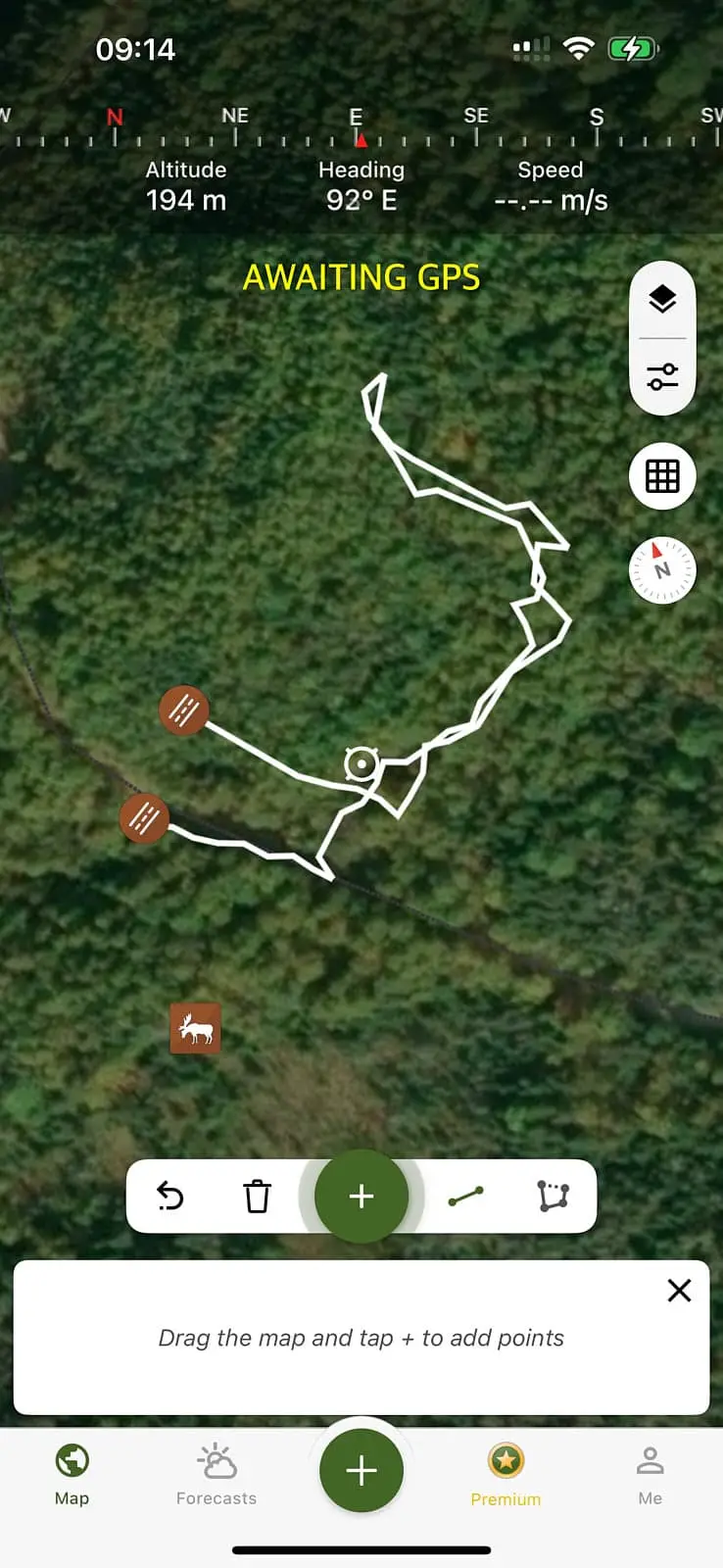 Exemple de carte GPS pour la chasse avec l’application Hunting Points.